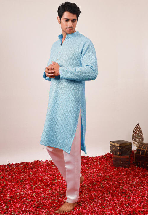 Chikankari Georgette Kurta Set in Pastel Blue