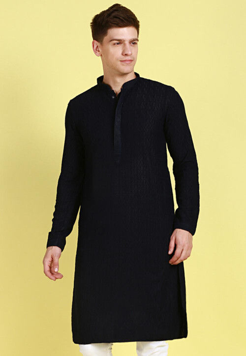 Buy Chikankari Pure Cotton Kurta in Dark Blue Online MSF1723