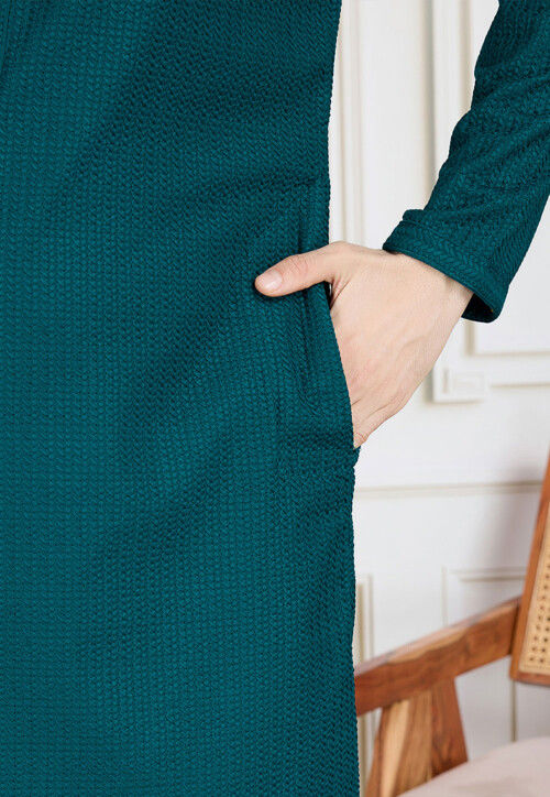 Chikankari Pure Cotton Kurta in Dark Teal Blue