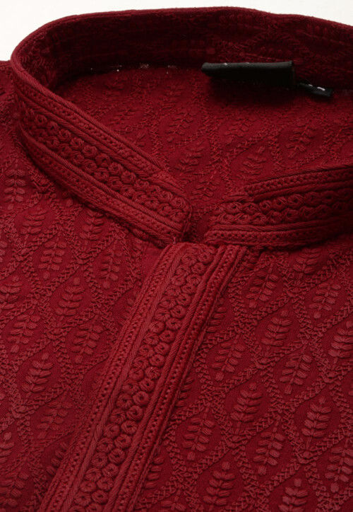 Pure Cotton Chikankari Kurta - Maroon