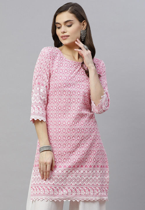 Grishma Baby Pink Collar Style Cotton Kurti – Preppy Apparels