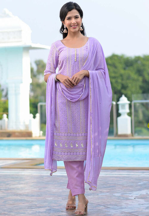 Purple Color Wedding Wear Sequence Embroidered Pant Style Designer Sui –  Apparel Designer