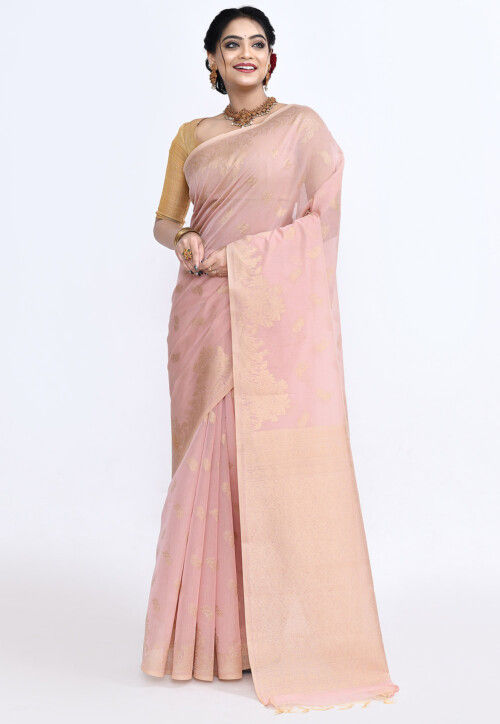 South Indian Sico Saree in Baby Pink