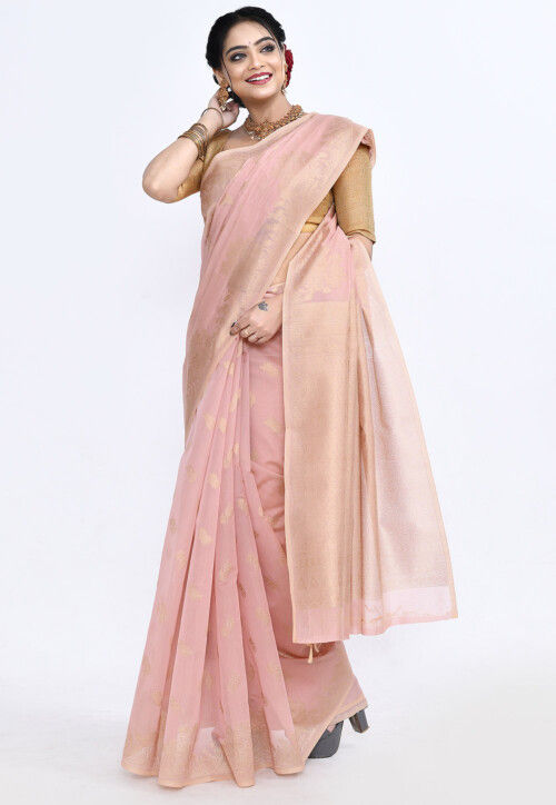 South Indian Sico Saree in Baby Pink