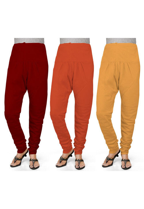 Combo of Solid Color Cotton Churidar in Multicolor