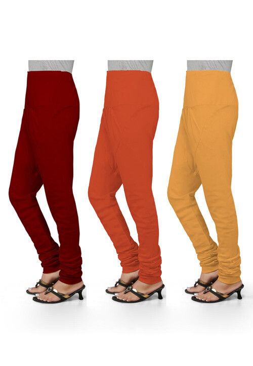 Combo of Solid Color Cotton Churidar in Multicolor