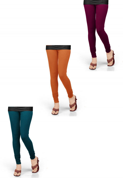 Buy Jcss Womens Lycra Ankle Length Skinny Leggings Multi Color (Set of 2)  online