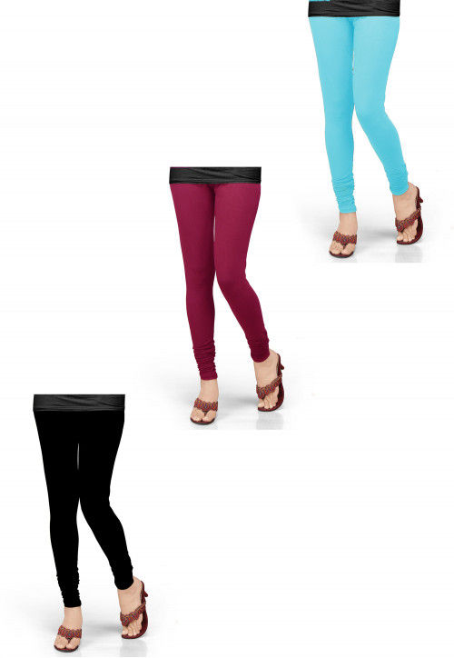 Buy Combo of Solid Color Lycra Leggings in Multicolor Online BNJ793 Utsav Fashion