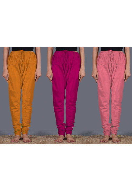 Combo of Solid Color Shantoon Churidar in Mustard and Pink