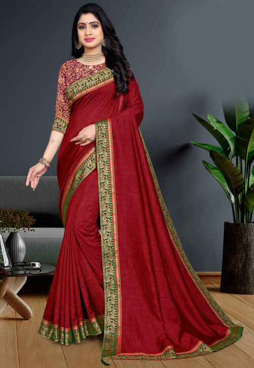 Buy Maroon Cotton Silk Satin Solid Round Saree With Blouse For Women by TIL  Online at Aza Fashions.