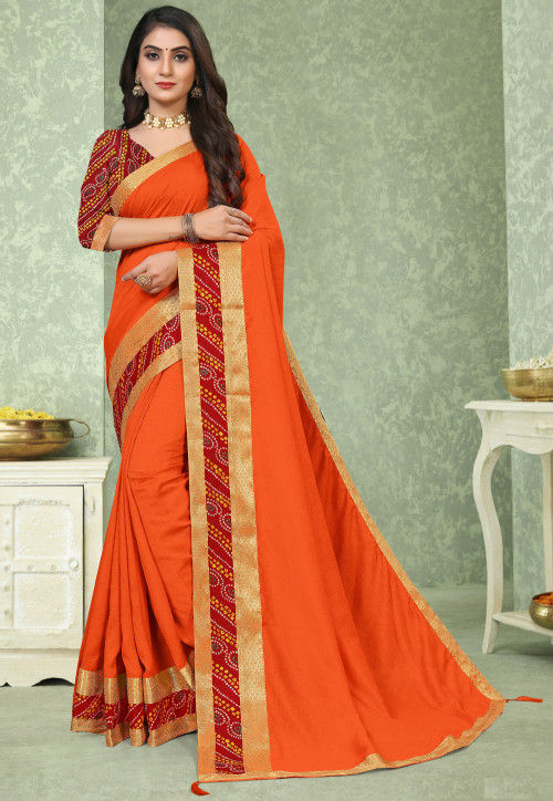 Simple Border Work Orange Color Silk Saree | Saree, Silk sarees, Red silk  blouse
