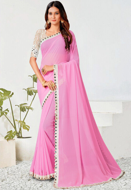 Baby Pink Classic Charm Chikankari Lace Border Simar Saree | -Yashvi