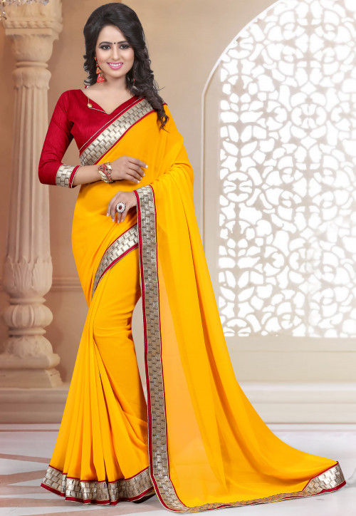 Silk Saree with blouse in Mustard colour 1003