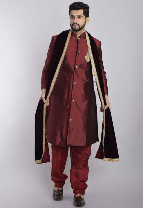 Contrast Border Velvet Dupatta in Brown