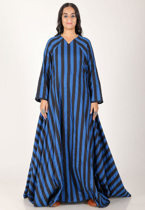 Buy Contrast Pure Cotton Maxi Dress in Blue and Black Online : TRT42 - Utsav Fashion Buy Contrast Pure Cotton Maxi Dress in Blue and Black Online : TRT42 - Utsav Fashion