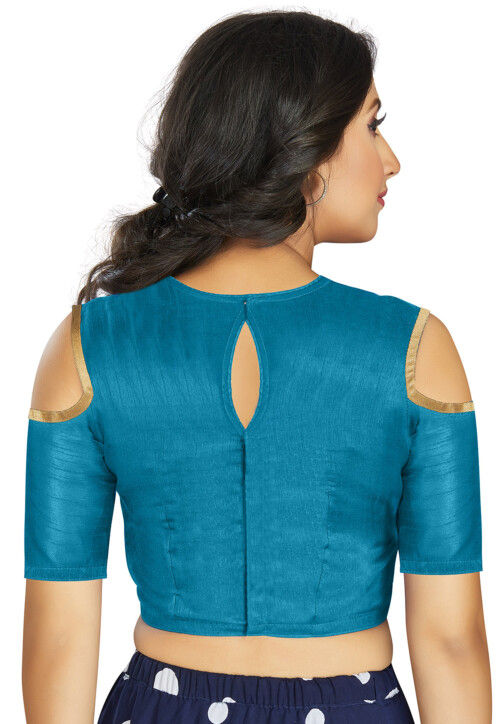 Buy Contrast Trim Art Silk Blouse in Sky Blue Online : UAL193 - Utsav ...