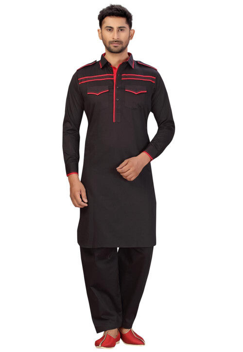 UtsavFashion Contrast Trim Cotton Paithani Suit in Black