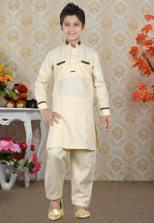 contrast trim cotton paithani suit in light beige v1 usb366