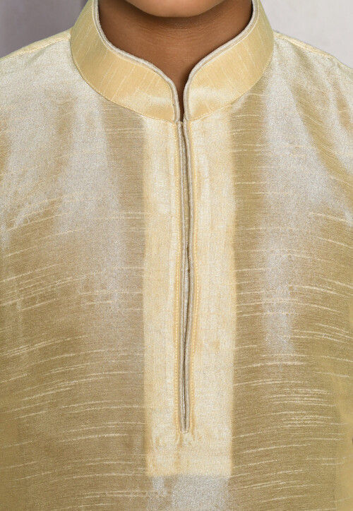 Contrast Trim Dupion Silk Dhoti Kurta in Light Beige