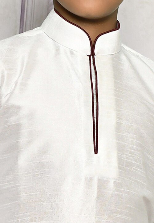 Contrast Trim Dupion Silk Dhoti Kurta in White
