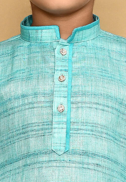 Contrast Trim Jute Cotton Kurta in Blue