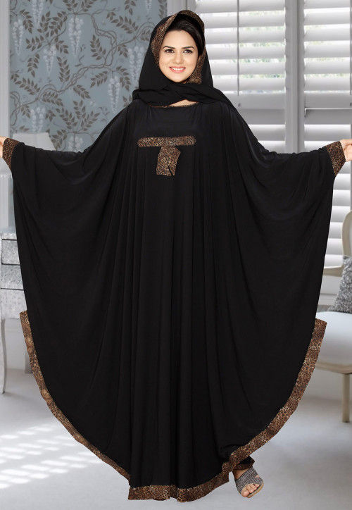 Contrast Trim Lycra Black Abaya : QFD152