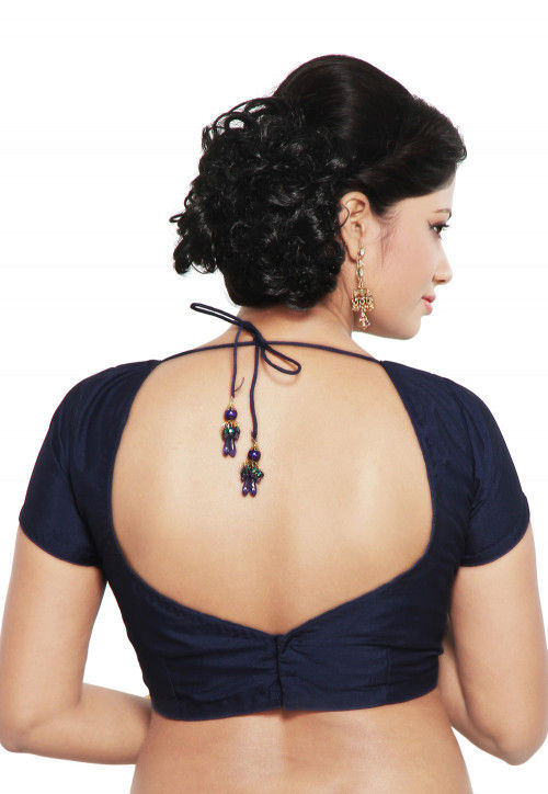 Art Raw Silk Blouse in Navy Blue