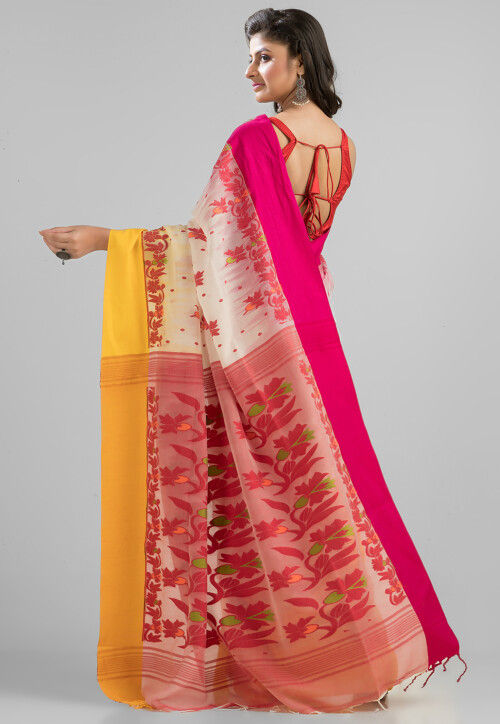 Dhakai Handloom Pure Cotton Saree in Off White