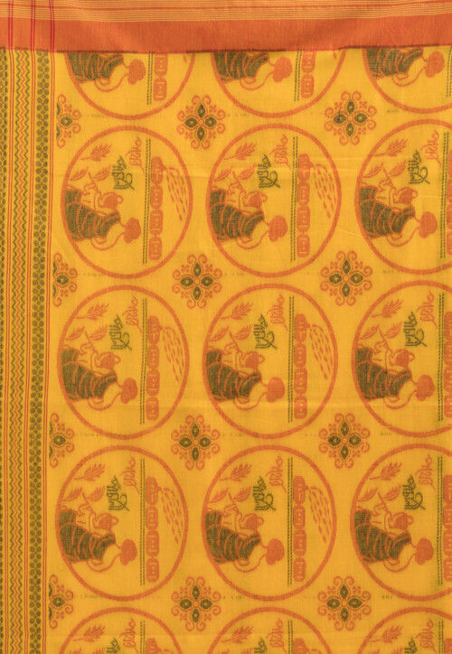 Dhakai Handloom Pure Cotton Saree in Yellow