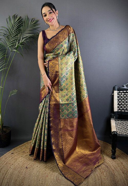 Dharmavaram Saree in Grey
