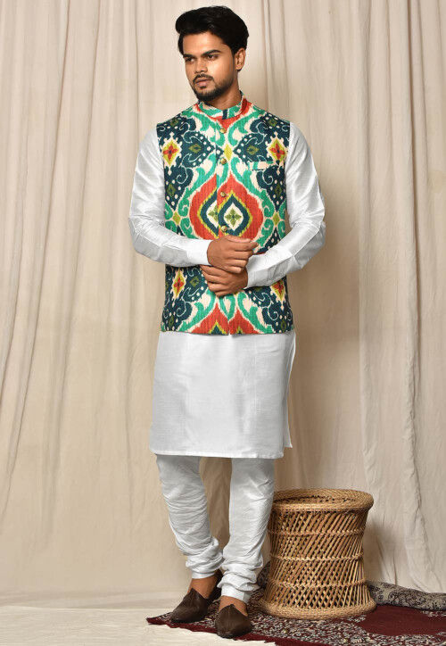 Digital Cotton Nehru Jacket in Multicolor MTX2998