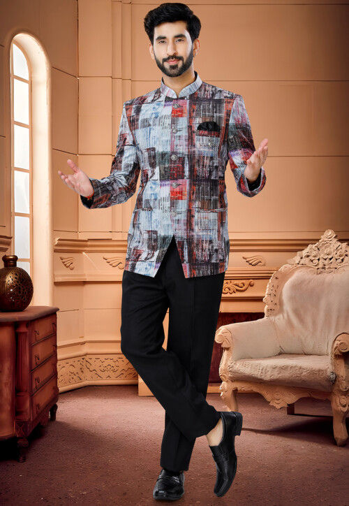 Printed jodhpuri suit design discount