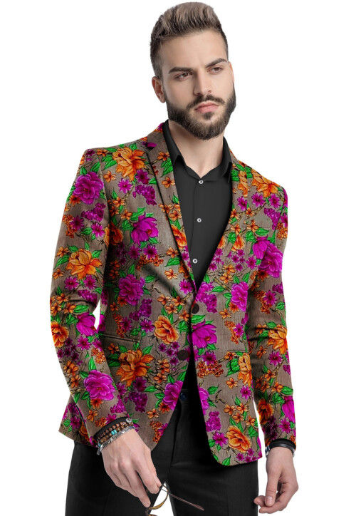Buy Digital Printed Art Silk Blazer in Dark Beige Online MTE1595 Utsav Fashion