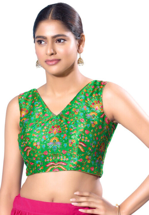Digital Printed Art Silk Blouse in Light Green