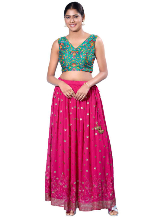 Digital Printed Art Silk Blouse in Teal Blue