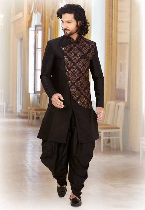 Buy Cream Dupion Silk Designer Sherwani With Dhoti Pant Online  MSTV0070   Andaaz Fashion
