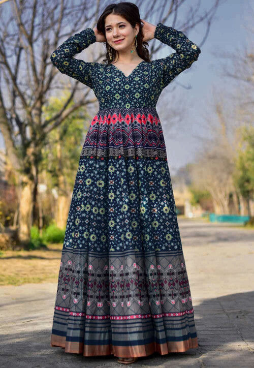 Digital printed art silk on sale gown