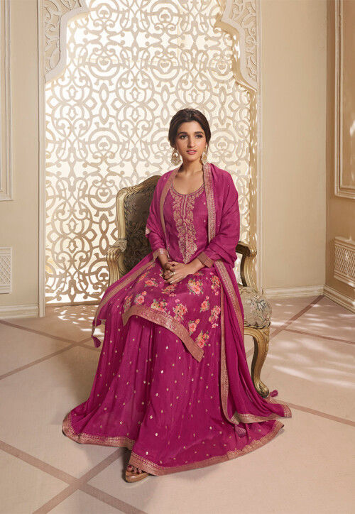 Digital Printed Art Silk Jacquard Pakistani Suit in Pink