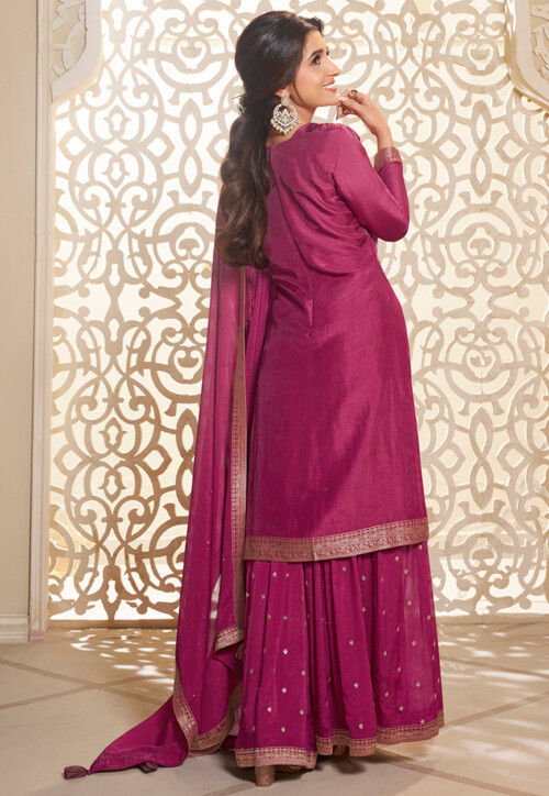 Digital Printed Art Silk Jacquard Pakistani Suit in Pink