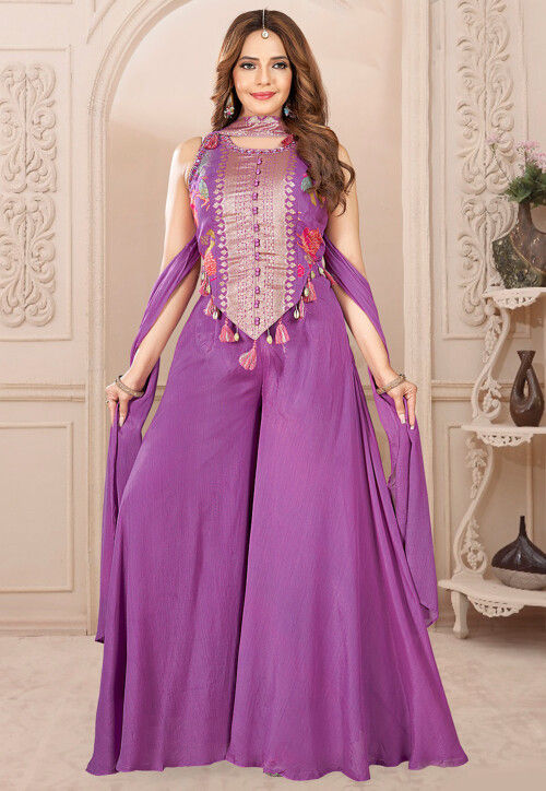 Digital Printed Art Silk Jacquard Pakistani Suit in Purple