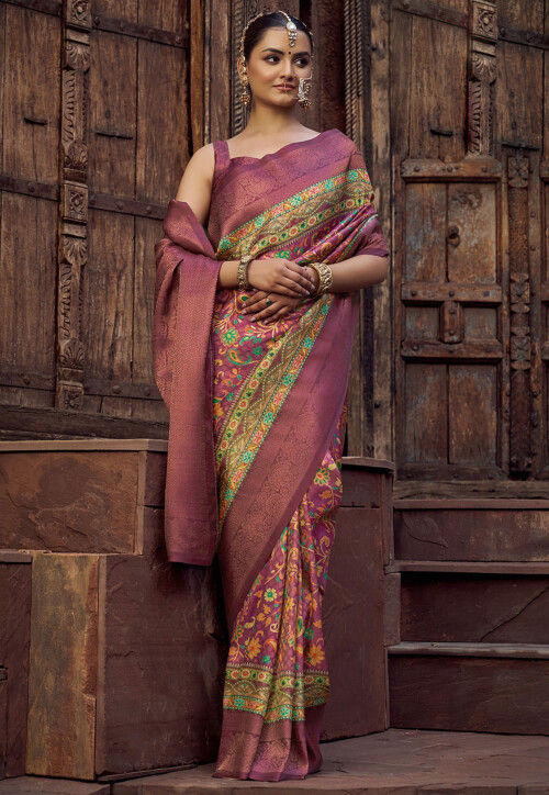Digital Printed Art Silk Jacquard Saree in Purple