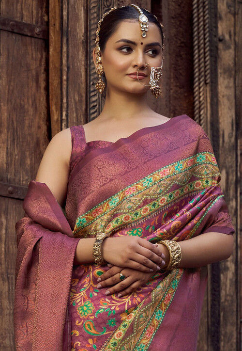 Digital Printed Art Silk Jacquard Saree in Purple