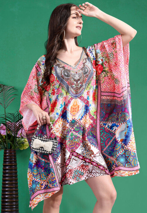 Buy Digital Printed Crepe Kaftan Dress in Multicolor Online : TDP673 -  Utsav Fashion