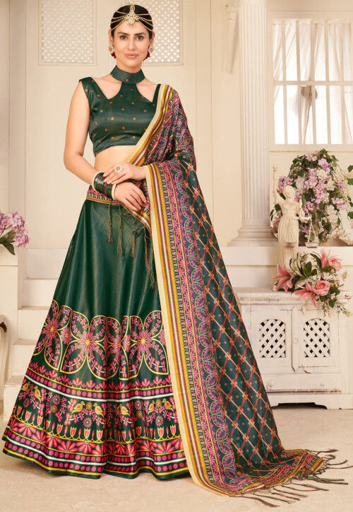 Buy Green Colored Wedding Wear Embroidered Tapeta Silk Lehenga Choli Online  - lovelyweddingmall.com