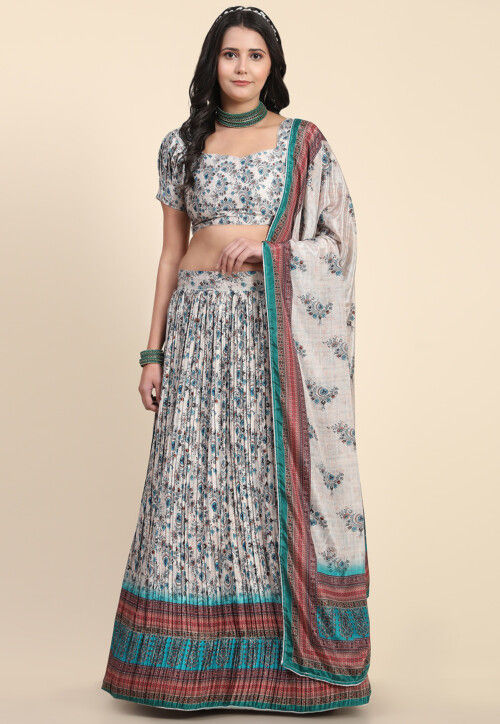 Digital Printed Art Silk Lehenga in Grey