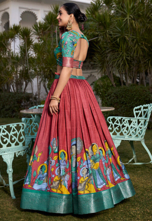 Digital Printed Art Silk Lehenga in Maroon