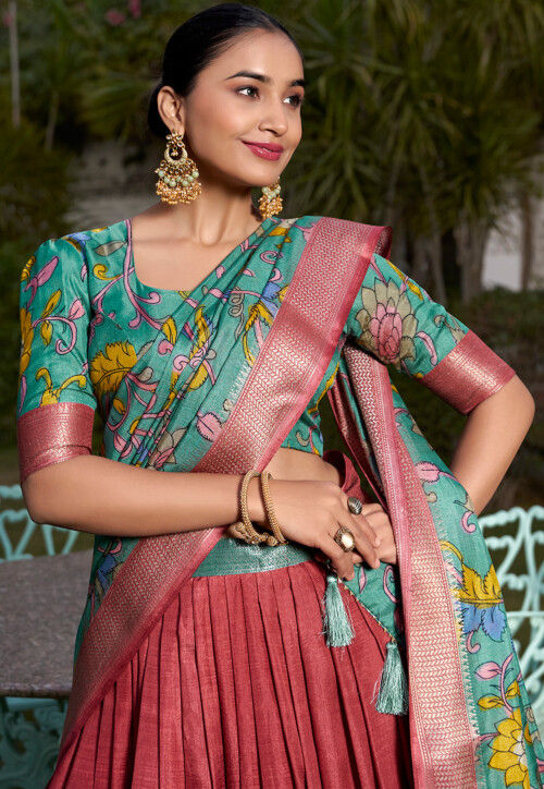 Digital Printed Art Silk Lehenga in Maroon