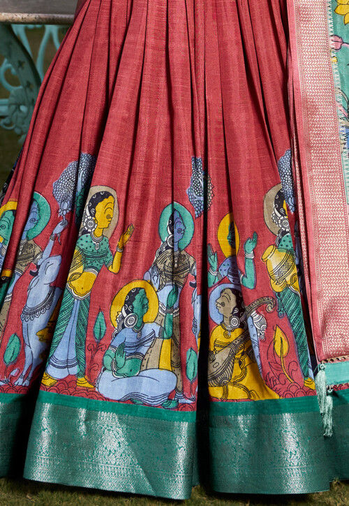 Digital Printed Art Silk Lehenga in Maroon