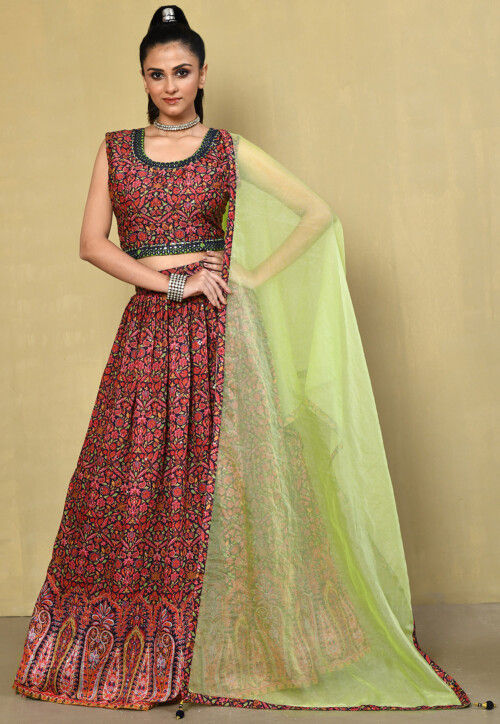 Buy Lehenga suit - Red And Blue Embroidered Traditional Lehenga Suit