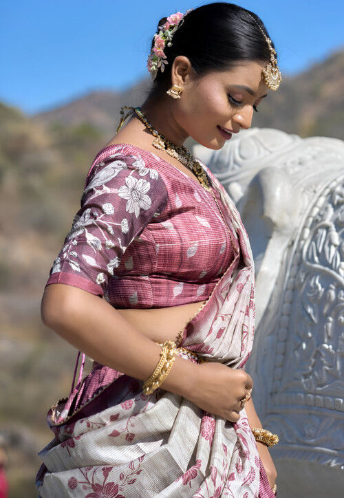 Digital Printed Art Silk Lehenga in Pink